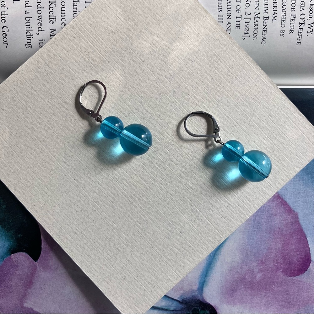 Bubble Blue Glass Bead drop earrings